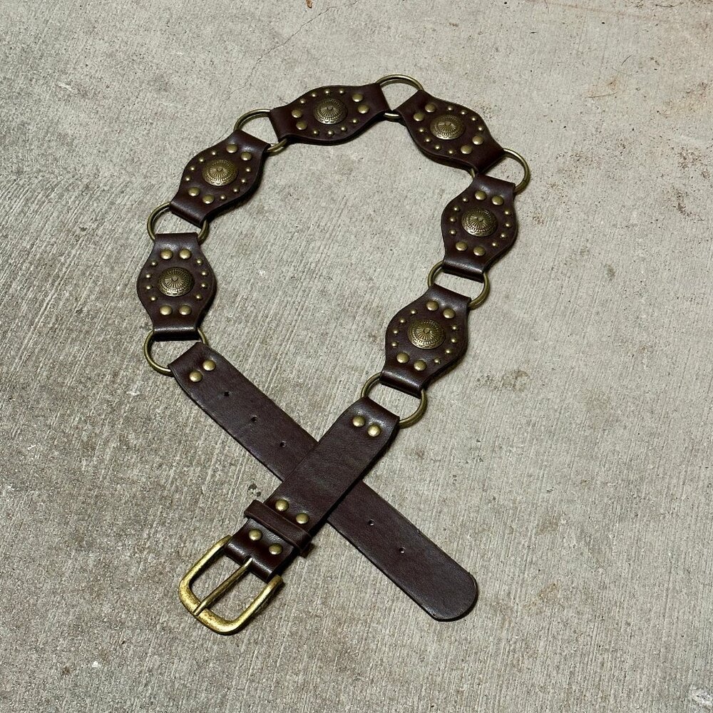 Vintage Concho Chain Belt – Y2K Boho Western Disc Belt with Studded Metal Rings